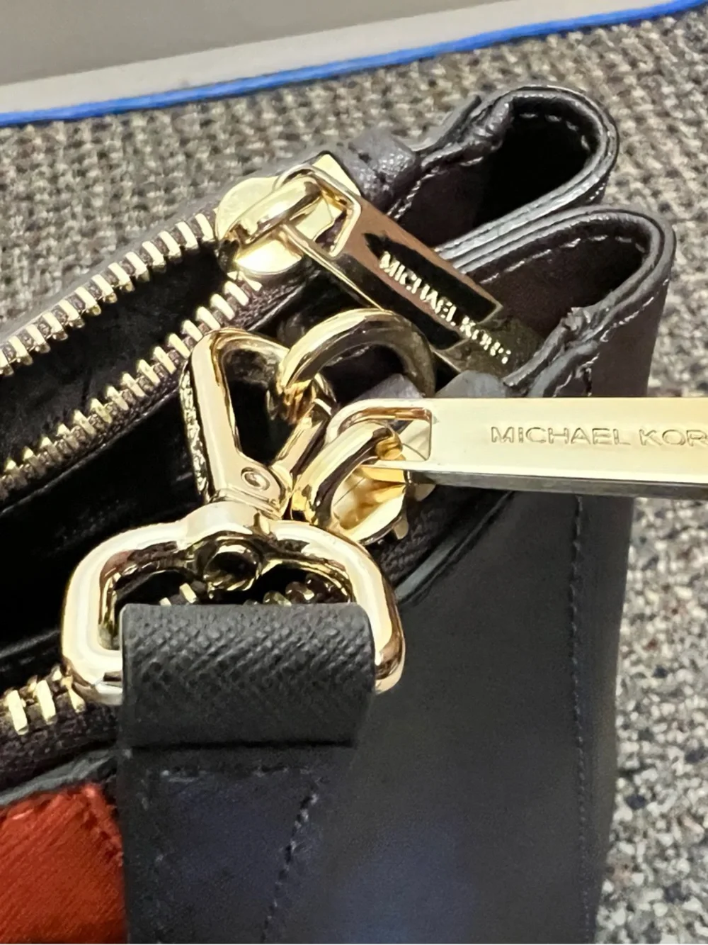 Michael Kors Orange and Brown Saffiano Leather Satchel with Gold MK Charm-EUC - Picture 3 of 7